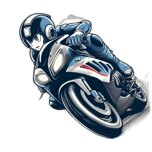 cartoon, concept art, comic book art, photorealistic, depiction, motorcyclist, zipping, past transparent PNG cut-out