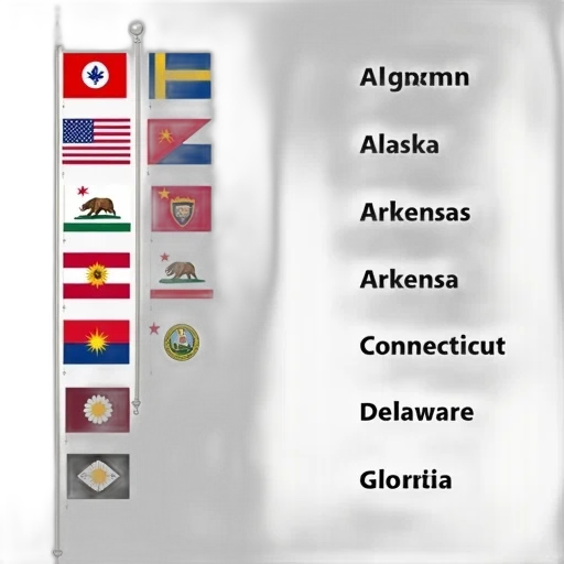 list, states, their, corresponding, state, flags, displayed, vertical transparent PNG cut-out