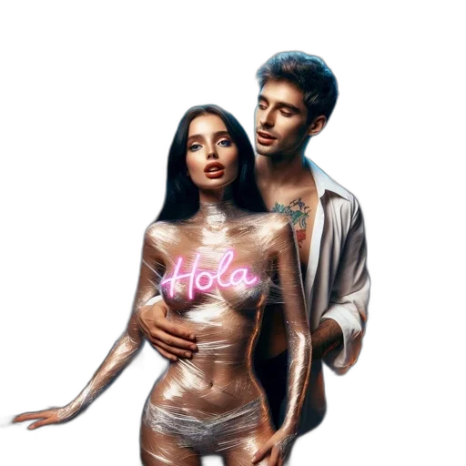 jacket, dress, jewelry, concept art, cyberpunk, vaporwave, photorealistic, neon lights transparent PNG cut-out