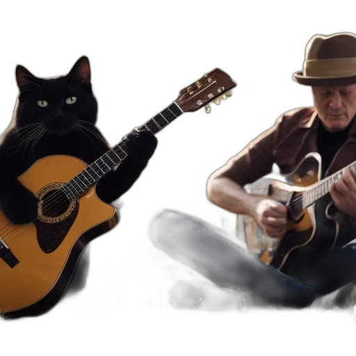 photorealistic, man, cat, share, moment, shared, music, outdoors transparent PNG cut-out