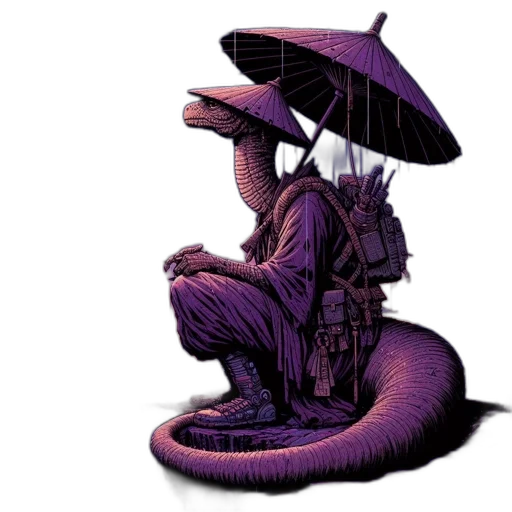 umbrella, dragon, hat, creature, concept art, cyberpunk, fantasy art, comic book art transparent PNG cut-out