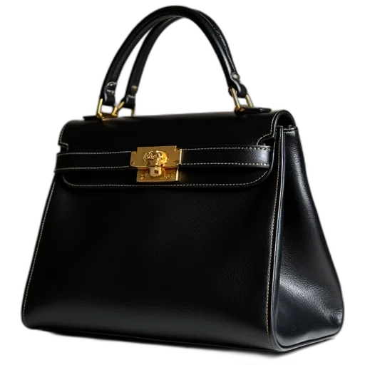dark, black, handbag, gold transparent PNG cut-out