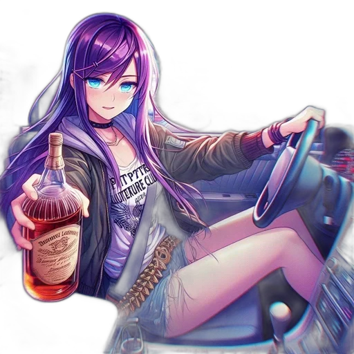 jacket, car, weapon, bottle, anime, cyberpunk, vaporwave, pixel art transparent PNG cut-out