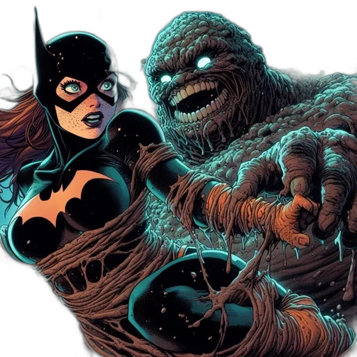 comic book art, concept art, superhero, black, costume, bat, symbol, fights transparent PNG cut-out
