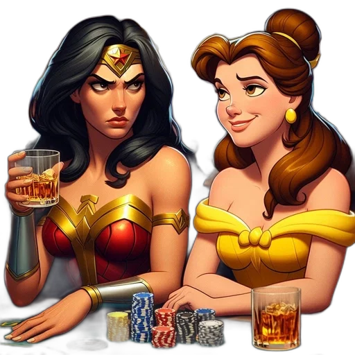 jewelry, comic book art, fantasy art, concept art, cartoon, two, female, characters transparent PNG cut-out