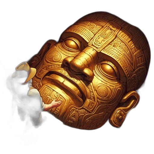 mask, face, staff, jewelry, photorealistic, 3d render, concept art, archeologist transparent PNG cut-out