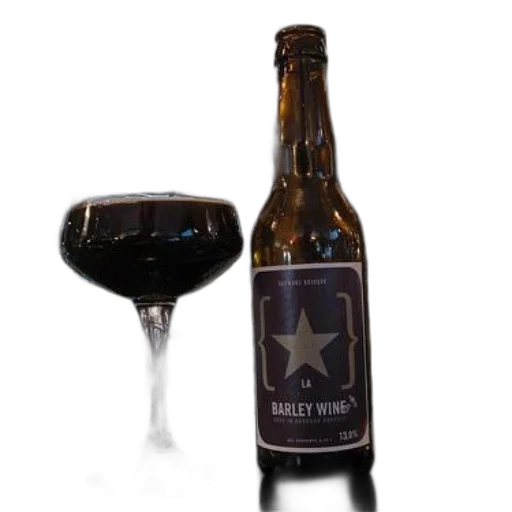bottle, barley, wine, sits, next, glass, filled, dark transparent PNG cut-out