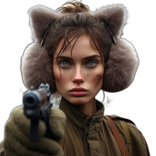 weapon, jacket, staff, animal, photorealistic, concept art, fantasy art, comic book art transparent PNG cut-out