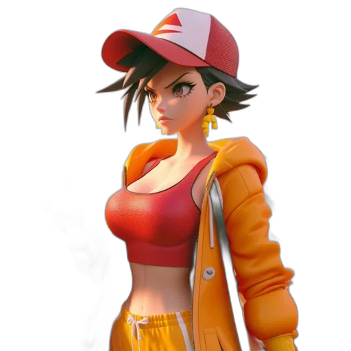 jacket, hat, staff, concept art, 3d render, photorealistic, comic book art, red transparent PNG cut-out