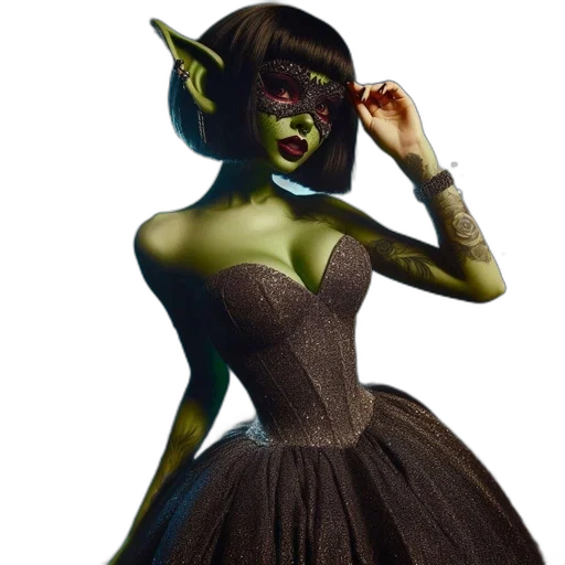 dress, creature, mask, concept art, fantasy art, 3d render, photorealistic, green transparent PNG cut-out