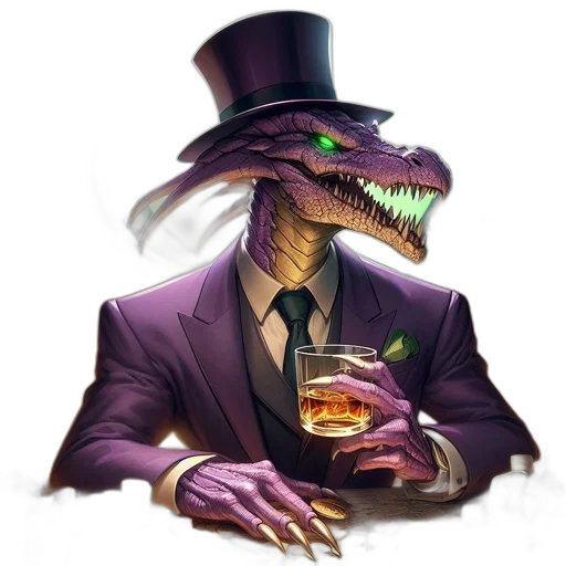 dragon, hat, creature, concept art, pixel art, fantasy art, comic book art, purple transparent PNG cut-out