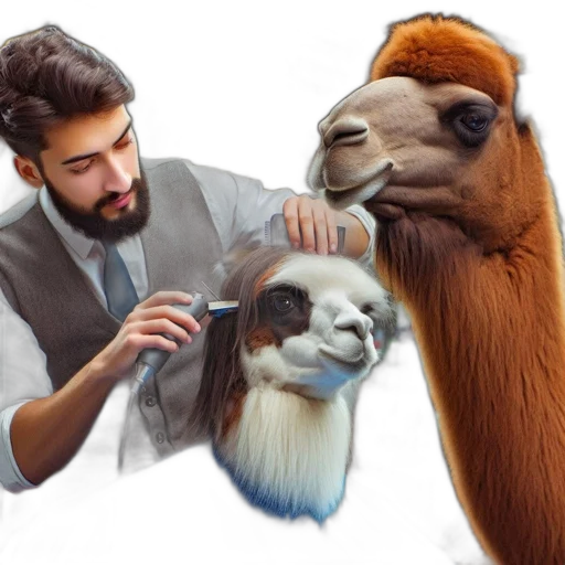 animal, photorealistic, concept art, humorous, image, man, trimming, llama transparent PNG cut-out