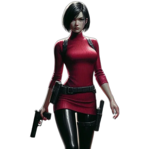 weapon, concept art, comic book art, 3d render, photorealistic, red, woman, turtleneck transparent PNG cut-out