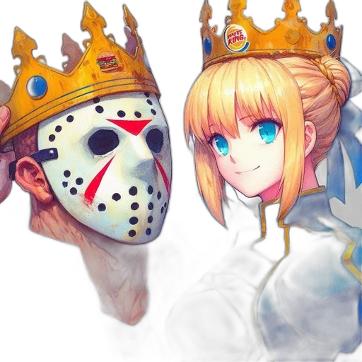 mask, crown, face, robot, concept art, anime, fantasy art, watercolor transparent PNG cut-out