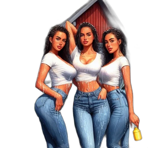 photorealistic, concept art, oil painting, fantasy art, three, women, matching, outfits transparent PNG cut-out