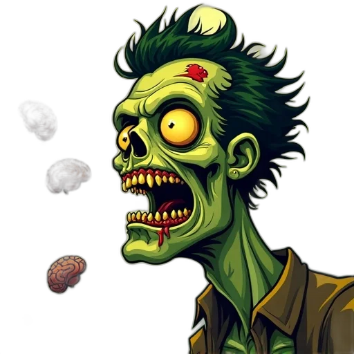 concept art, comic book art, pixel art, fantasy art, stylized, illustration, zombie, greenish-yellow transparent PNG cut-out