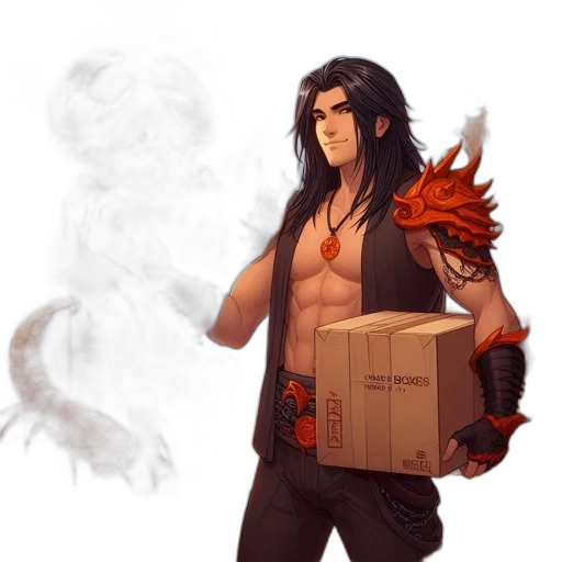 dragon, fantasy art, concept art, comic book art, pixel art, fire, red, man transparent PNG cut-out