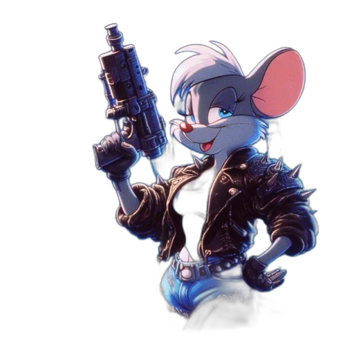 weapon, staff, jacket, animal, concept art, cyberpunk, cartoon, fantasy art transparent PNG cut-out