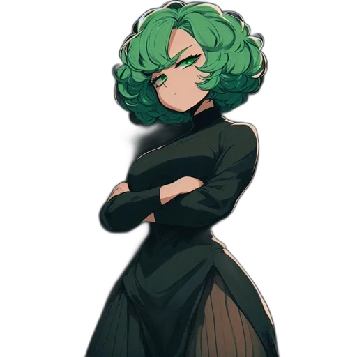 dress, staff, hair, creature transparent PNG cut-out