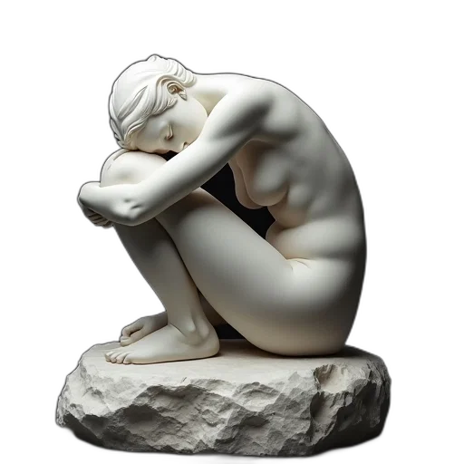 photorealistic, 3d render, concept art, marble, sculpture, woman, fetal, position transparent PNG cut-out
