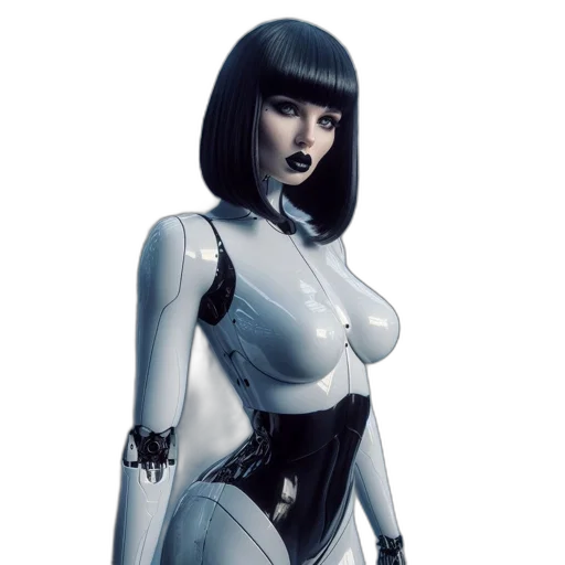 robot, dress, concept art, comic book art, cyberpunk, 3d render, monochrome, anthropomorphic transparent PNG cut-out