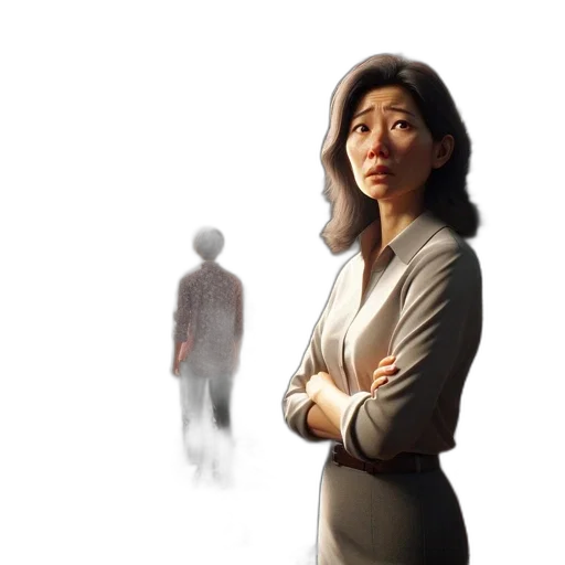 staff, face, dress, concept art, photorealistic, fog, room, packed transparent PNG cut-out