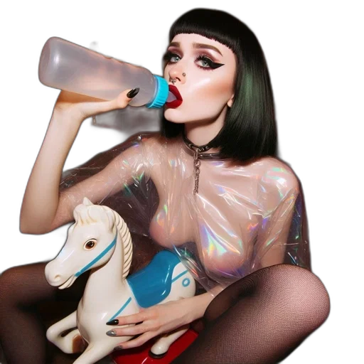 bottle, animal, dress, cartoon, concept art, photorealistic, neon lights, woman transparent PNG cut-out