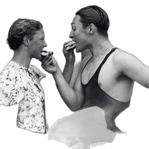 underwater, fire, black, white, photo, man, woman, eating transparent PNG cut-out