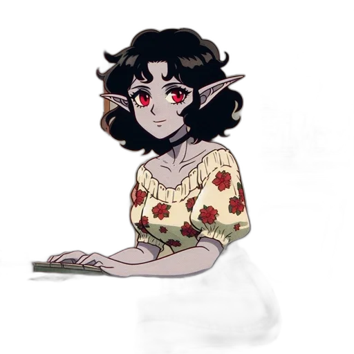 dress, staff, flower, creature, pixel art, concept art, fantasy art, watercolor transparent PNG cut-out