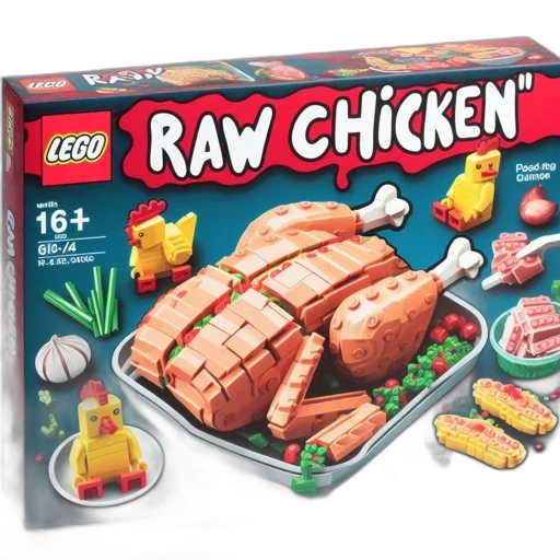 food, 3d render, lego, set, labeled, raw, chicken, featuring transparent PNG cut-out