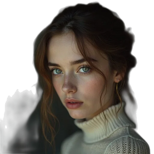 face, jacket, jewelry, hair transparent PNG cut-out
