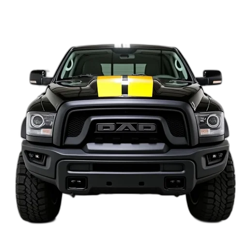 car, black, pickup, truck, yellow, stripe, parked, garage transparent PNG cut-out