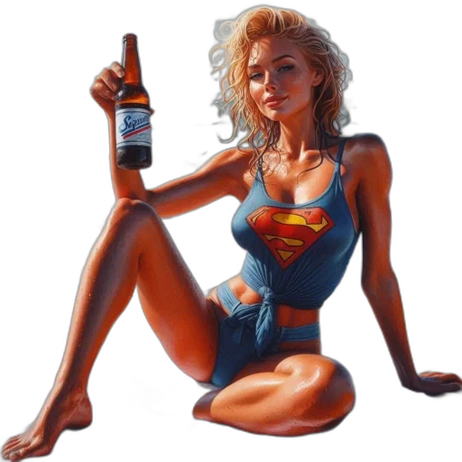 bottle, comic book art, concept art, fantasy art, pixel art, neon lights, woman, blonde transparent PNG cut-out