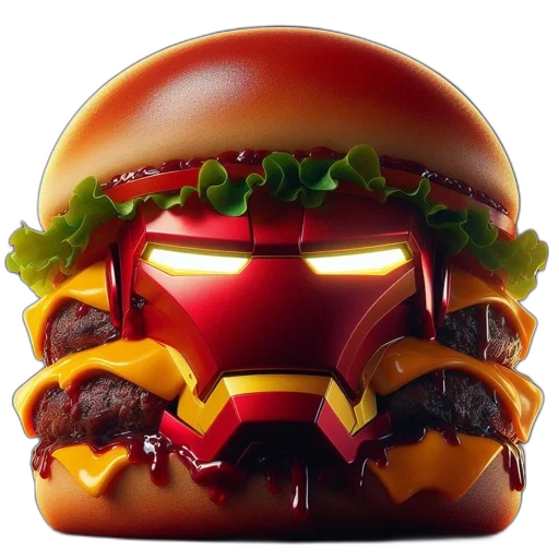 food, 3d render, photorealistic, concept art, creative, burger, designed, iron transparent PNG cut-out