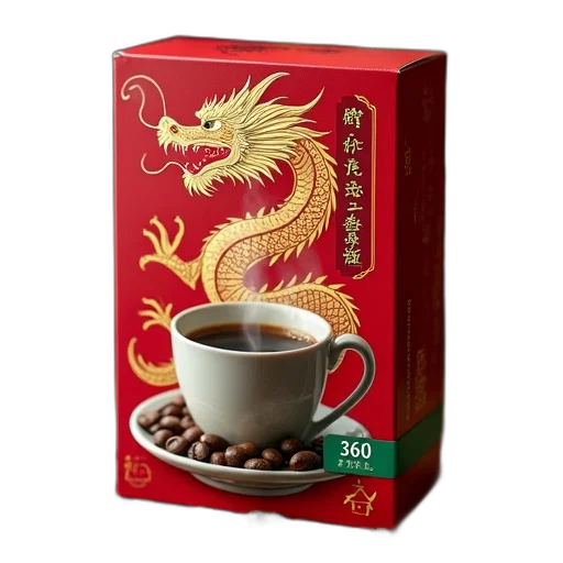 dragon, food, photorealistic, 3d render, box, coffee, design, front transparent PNG cut-out