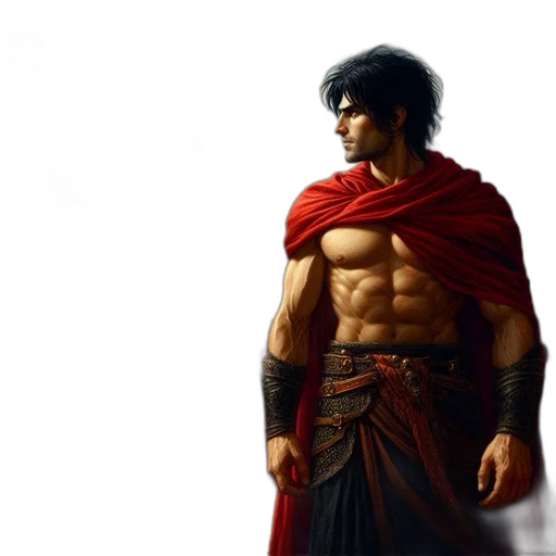 sword, fantasy art, photorealistic, concept art, comic book art, red, muscular, man transparent PNG cut-out