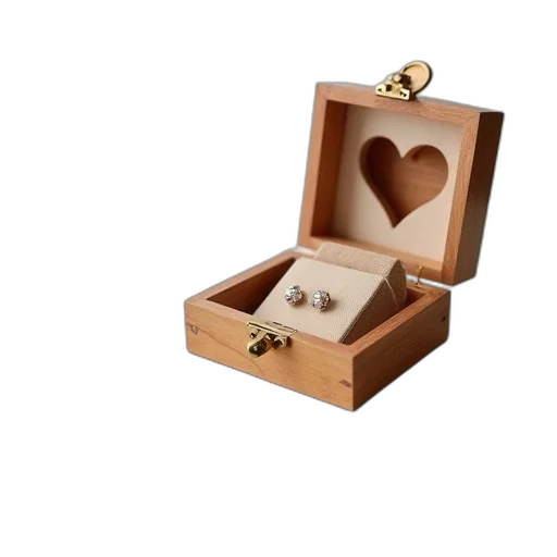 jewelry, furniture, wooden, box, heart-shaped, design, lid, open transparent PNG cut-out