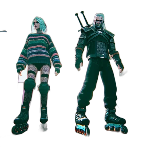 concept art, 3d render, cyberpunk, comic book art, green, bustling, metropolis, two transparent PNG cut-out