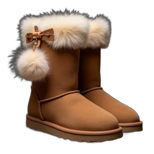 shoes, brown, sheepskin, boot, fur, charm transparent PNG cut-out