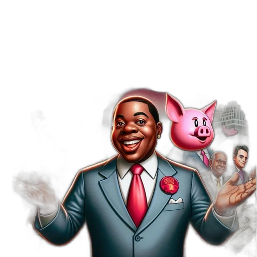 concept art, cartoon, comic book art, cover, pig, city, happy, protagonist transparent PNG cut-out