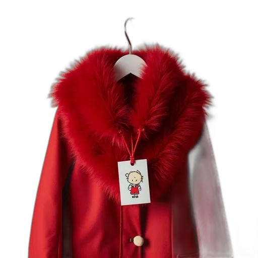 jacket, red, fur, scarf, white, tag, featuring, cartoon transparent PNG cut-out