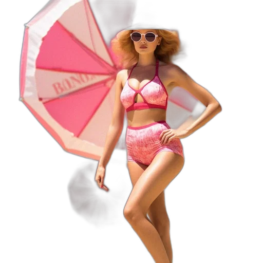 umbrella, concept art, 3d render, photorealistic, woman, sunny, beach, wearing transparent PNG cut-out