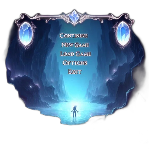 fantasy art, concept art, blue, game, menu, mystic, cave, floating transparent PNG cut-out