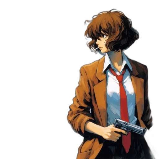 jacket, weapon, concept art, comic book art, anime, pixel art, focused, female transparent PNG cut-out