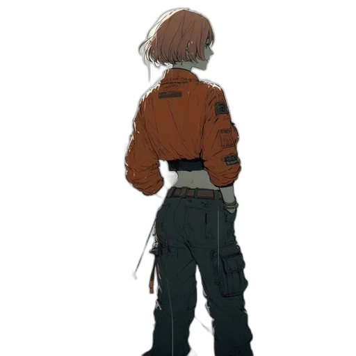 jacket, staff, weapon, robot, concept art, watercolor, anime, cyberpunk transparent PNG cut-out
