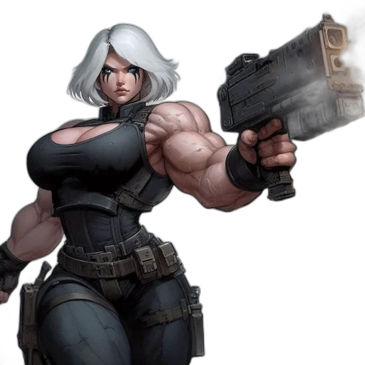 weapon, concept art, comic book art, cyberpunk, fantasy art, powerful, woman, silver transparent PNG cut-out
