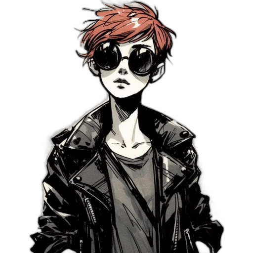 jacket, cartoon, comic book art, concept art, watercolor, red, dark, monochrome transparent PNG cut-out