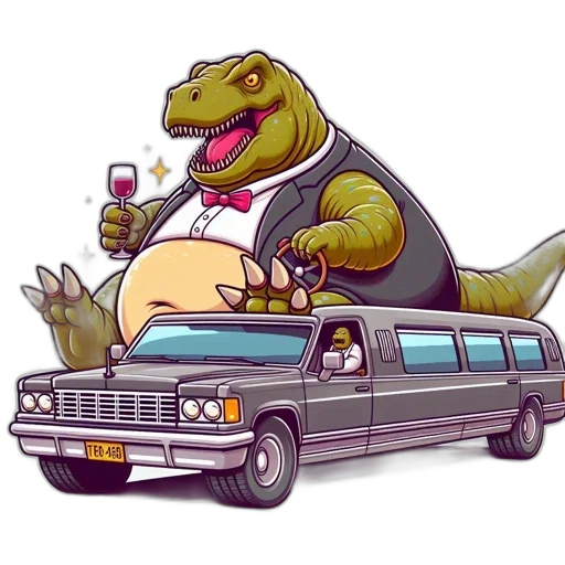 car, concept art, tyrannosaurus, rex, formal, attire, holding, glass transparent PNG cut-out