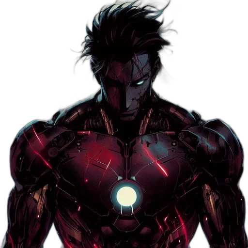 comic book art, concept art, red, dark, determined, male, character, futuristic transparent PNG cut-out
