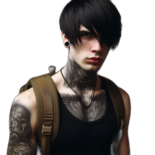 photorealistic, concept art, cyberpunk, fantasy art, dark, young, man, distinctive transparent PNG cut-out
